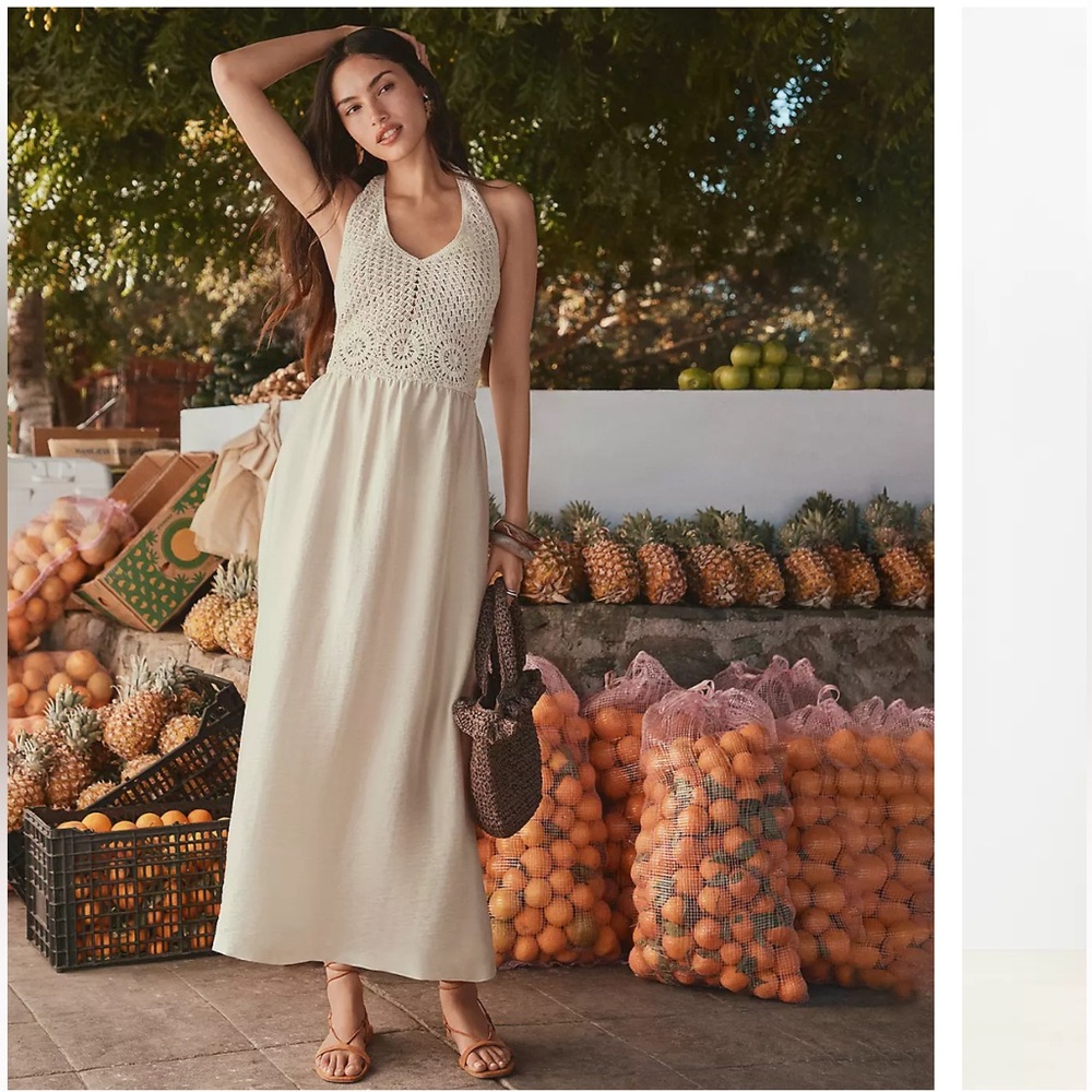 LOFT Petite Crochet Halter Midi Dress